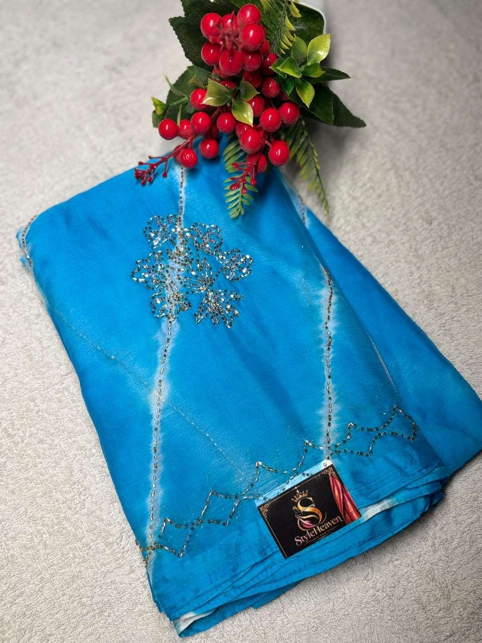 SKY Color Cutdana Embroidered Chiffon Saree
